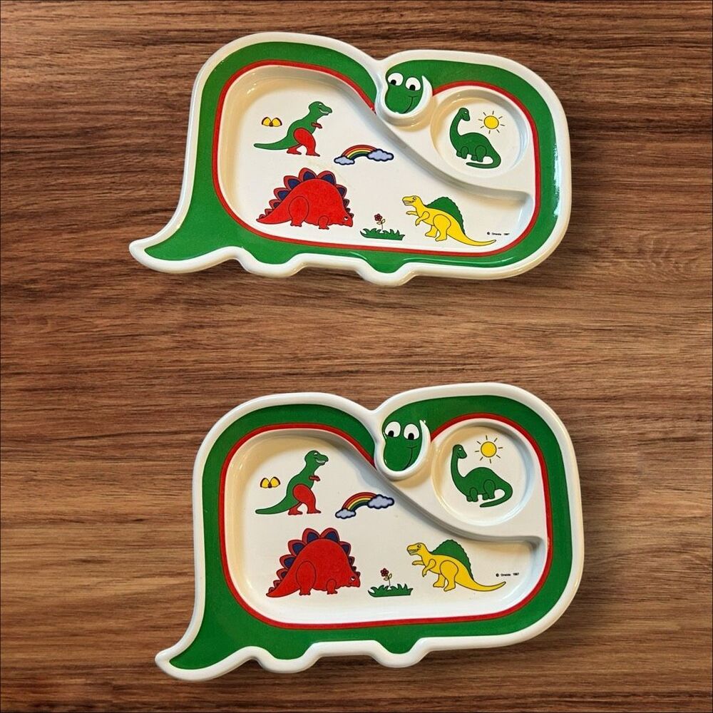 Vintage 1987 Oneida Dinosaur Kids Divided Plates Set of 2